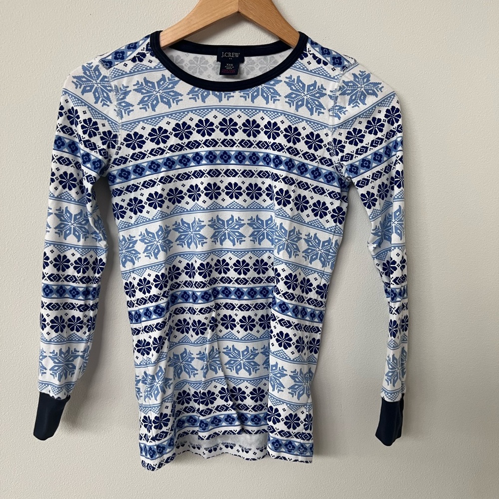 J. Crew Blue and White Snowflake Pattern Pajama set